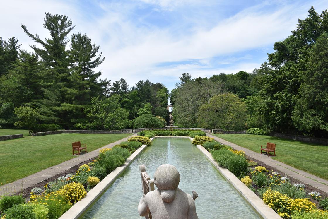 Photograph of the Reflecting Pool at Cranbrook House & Gardens, summer 2019. Photograph by Eric Franchy. Copyright Cranbrook House & Gardens.